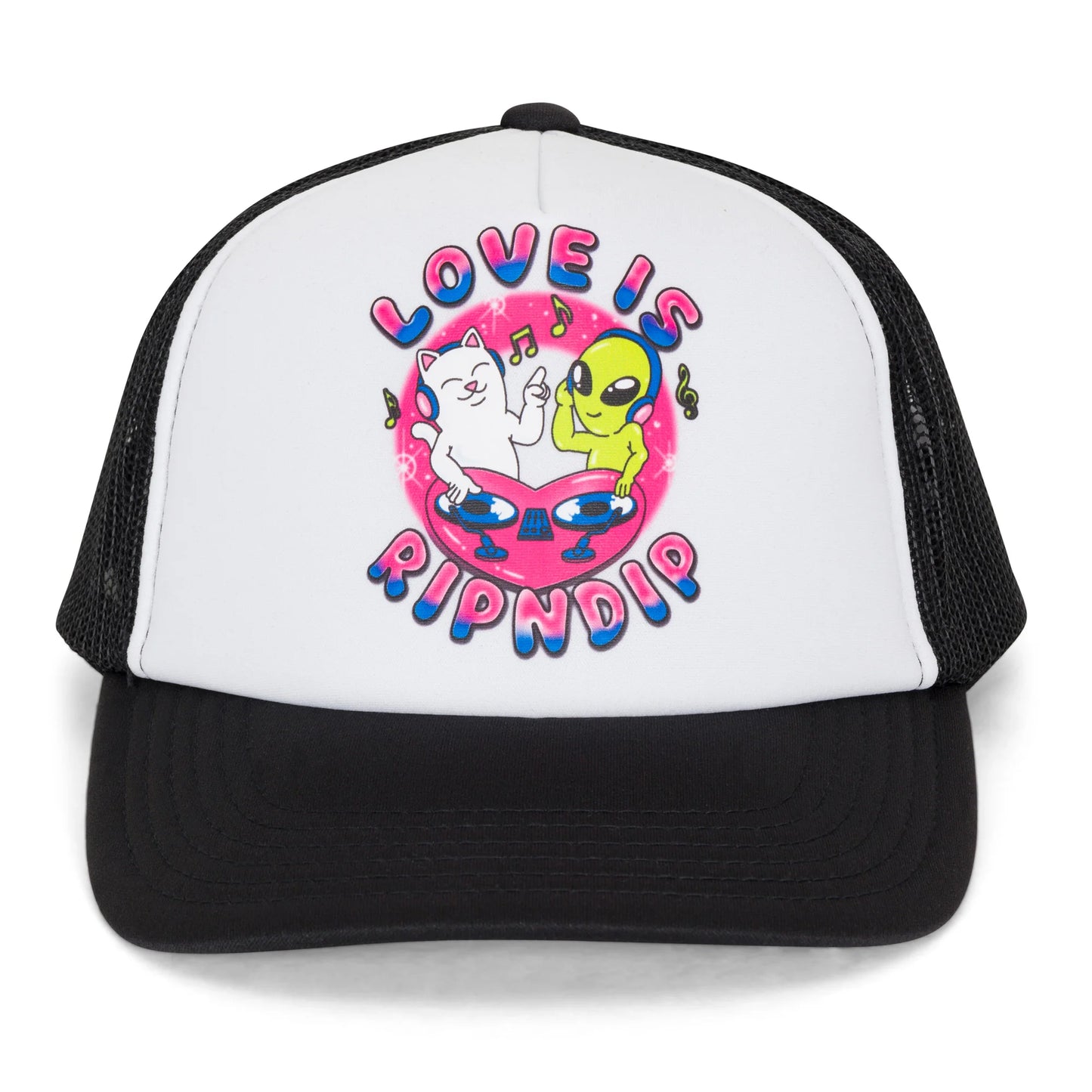 RIPNDIP LOVE IS RIPNDIP TRUCKER HAT (WHITE/BLACK)