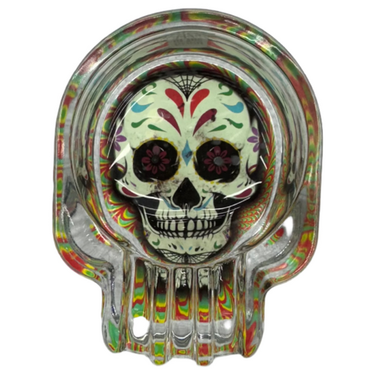 NOVELTY INC. GLOW SUGAR SKULL WHITE GLASS ASHTRAY