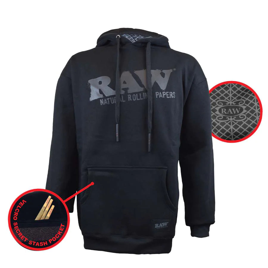 RAW® PULL OVER HOODIE WITH STASH POCKET - BLACK