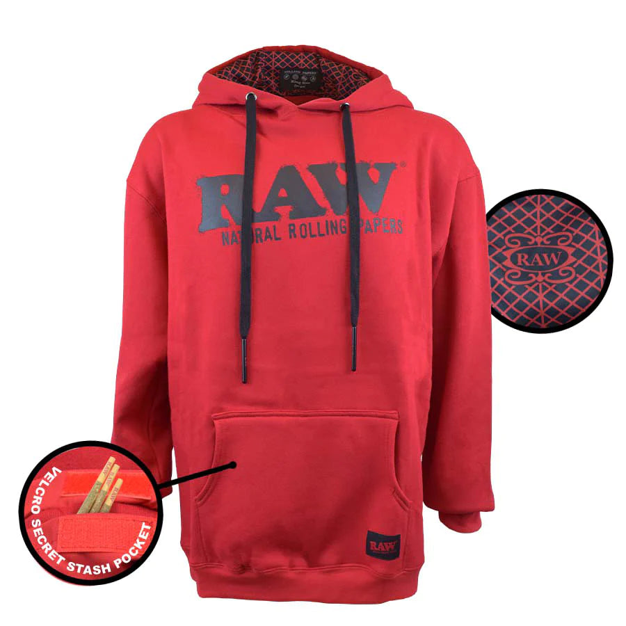 RAW® PULL OVER HOODIE WITH STASH POCKET - RED